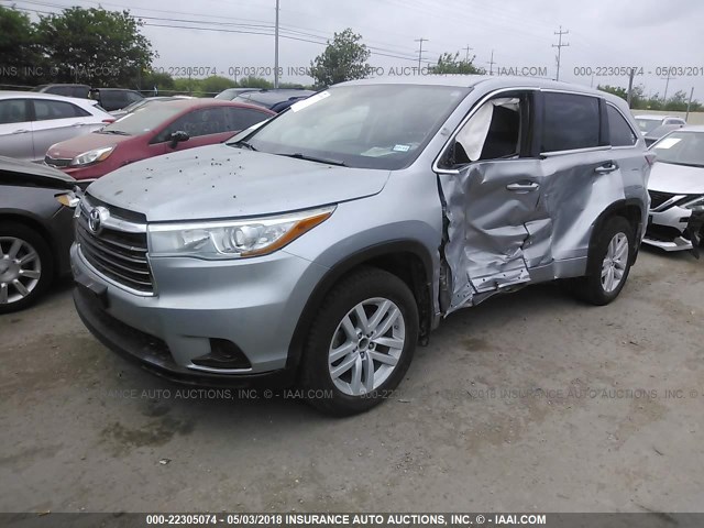 5TDBKRFH3FS212286 - 2015 TOYOTA HIGHLANDER LE/LE PLUS SILVER photo 2