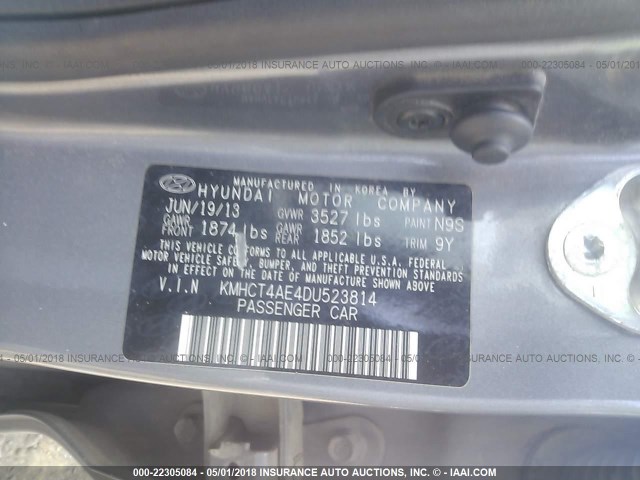 KMHCT4AE4DU523814 - 2013 HYUNDAI ACCENT GLS/GS SILVER photo 9