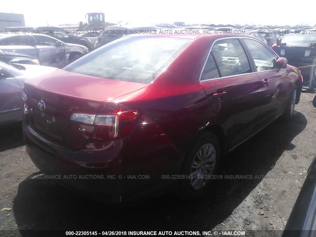 4T4BF1FK0DR286700 - 2013 TOYOTA CAMRY L/SE/LE/XLE RED photo 4