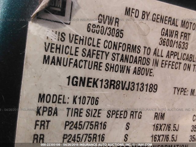 1GNEK13R8VJ313189 - 1997 CHEVROLET TAHOE K1500 GREEN photo 9