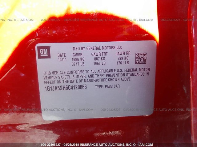 1G1JA5SH6C4120666 - 2012 CHEVROLET SONIC LS RED photo 9