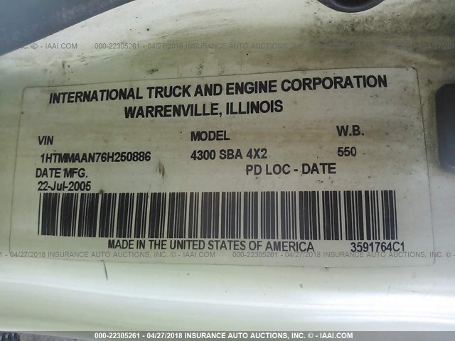 1HTMMAAN76H250886 - 2006 INTERNATIONAL 4300 4300 WHITE photo 10