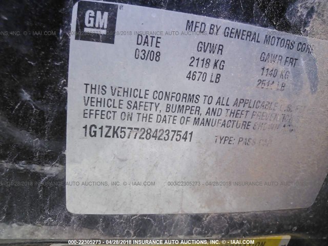 1G1ZK577284237541 - 2008 CHEVROLET MALIBU LTZ 黑色 照片 9