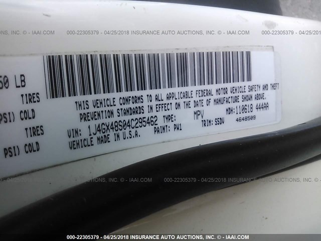1J4GX48S04C295462 - 2004 JEEP GRAND CHEROKEE LAREDO/COLUMBIA/FREEDOM 白色 照片 9