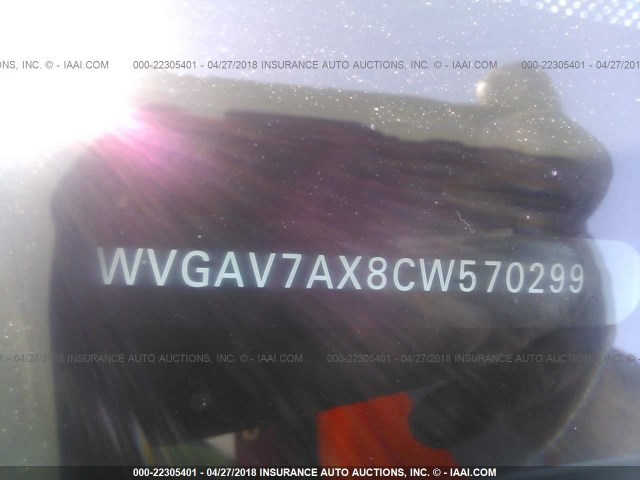 WVGAV7AX8CW570299 - 2012 VOLKSWAGEN TIGUAN S/SE/SEL WHITE photo 9