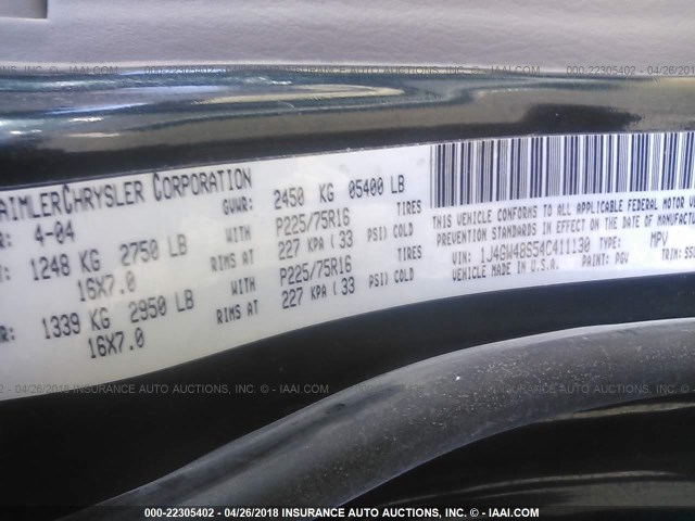 1J4GW48S54C411130 - 2004 JEEP GRAND CHEROKEE LAREDO/COLUMBIA/FREEDOM 绿色 照片 9