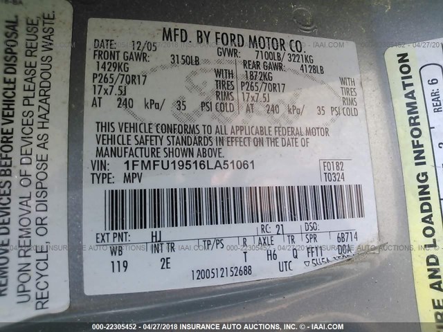 1FMFU19516LA51061 - 2006 FORD EXPEDITION LIMITED SILVER photo 9