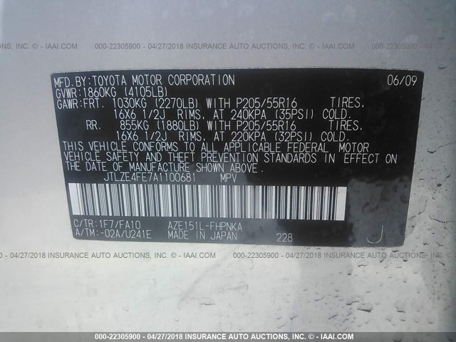 JTLZE4FE7A1100681 - 2010 TOYOTA SCION XB SILVER photo 9