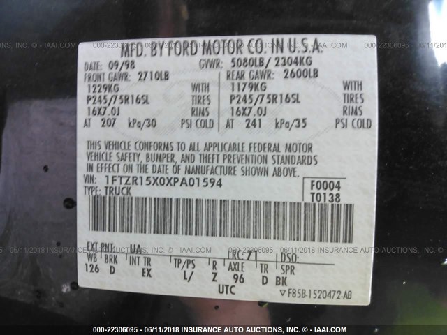 1FTZR15X0XPA01594 - 1999 FORD RANGER SUPER CAB BLACK photo 9