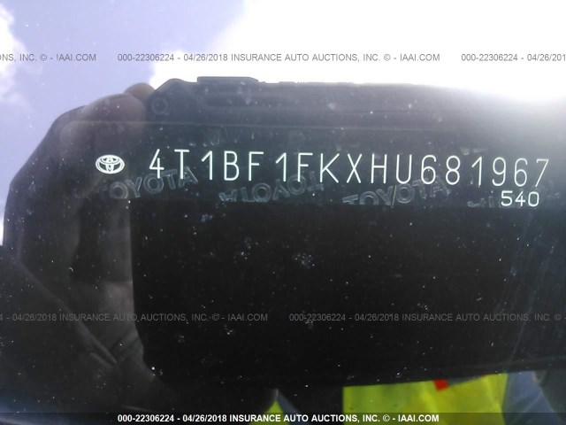 4T1BF1FKXHU681967 - 2017 TOYOTA CAMRY LE/XLE/SE/XSE BLACK photo 9