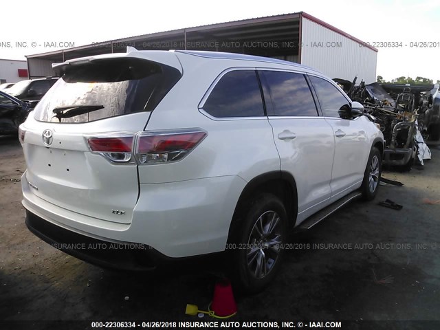 5TDKKRFH8ES007870 - 2014 TOYOTA HIGHLANDER XLE WHITE photo 4