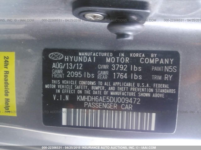 KMHDH6AE5DU009472 - 2013 HYUNDAI ELANTRA COUPE GS/SE GRAY photo 9