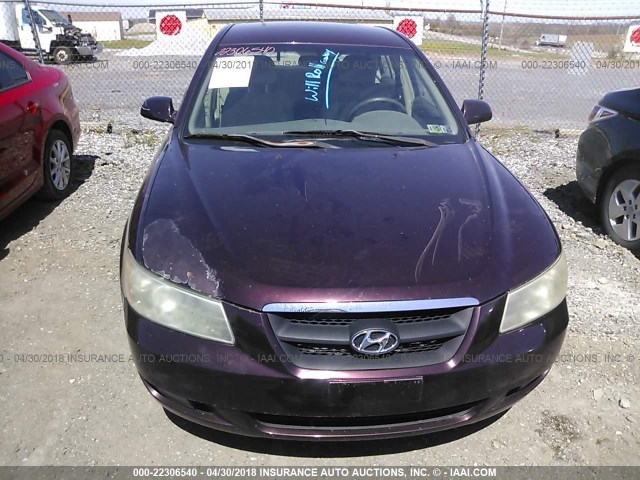 5NPEU46F46H085904 - 2006 HYUNDAI SONATA GLS/LX PURPLE photo 6