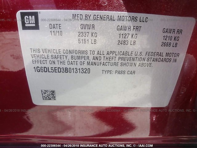 1G6DL5ED3B0131320 - 2011 CADILLAC CTS PERFORMANCE COLLECTION Красный фото 9