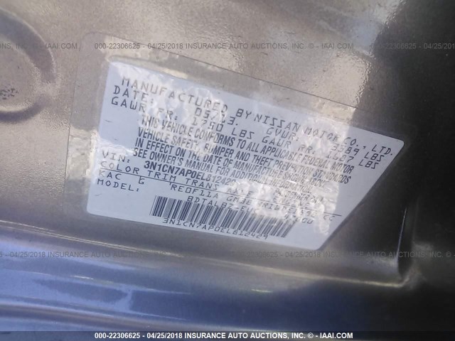 3N1CN7AP0EL812429 - 2014 NISSAN VERSA S/S PLUS/SV/SL GRAY photo 9