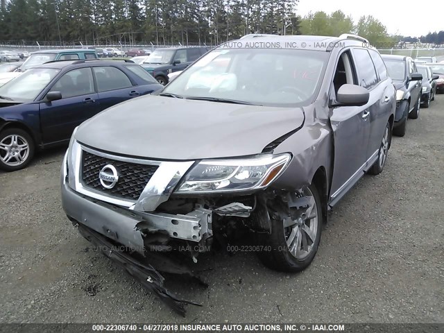 5N1AR2MM7DC669031 - 2013 NISSAN PATHFINDER S/SV/SL/PLATINUM GRAY photo 2