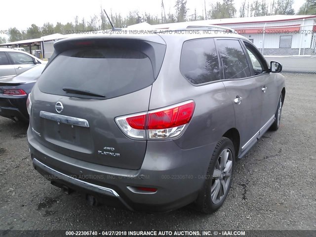 5N1AR2MM7DC669031 - 2013 NISSAN PATHFINDER S/SV/SL/PLATINUM GRAY photo 4