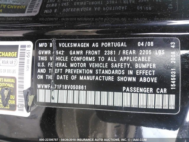 WVWFA71F18V050861 - 2008 VOLKSWAGEN EOS LUX 黑色 照片 9