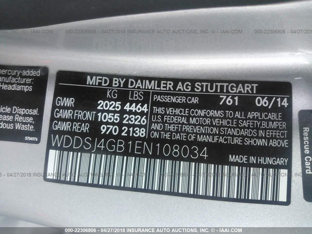 WDDSJ4GB1EN108034 - 2014 MERCEDES-BENZ CLA 250 4MATIC SILVER photo 9