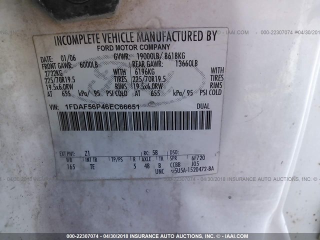 1FDAF56P46EC66651 - 2006 FORD F550 SUPER DUTY WHITE photo 10