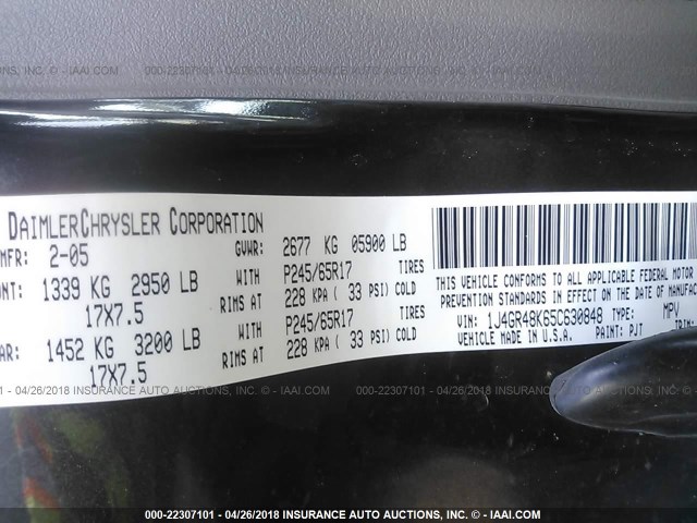 1J4GR48K65C630848 - 2005 JEEP GRAND CHEROKEE LAREDO/COLUMBIA/FREEDOM 灰色 照片 9