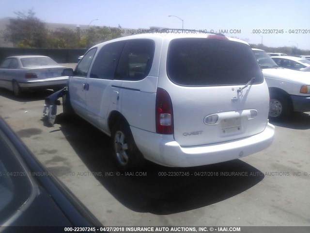 4N2ZN15T12D815897 - 2002 NISSAN QUEST GXE WHITE photo 3