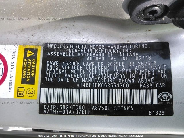 4T4BF1FK6GR561300 - 2016 TOYOTA CAMRY LE/XLE/SE/XSE TAN photo 9