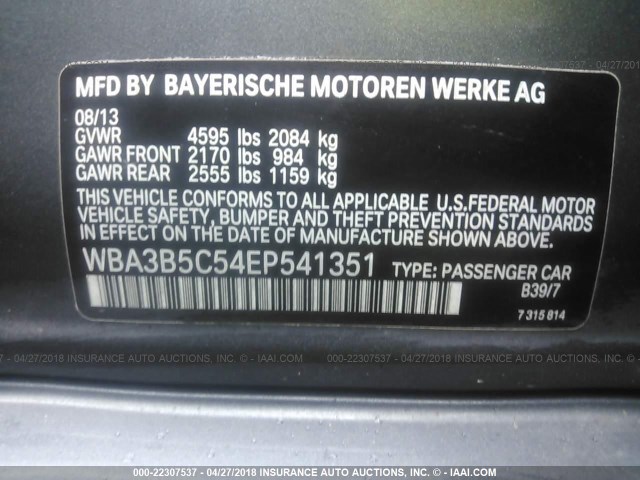 WBA3B5C54EP541351 - 2014 BMW 328 XI SULEV GRAY photo 9