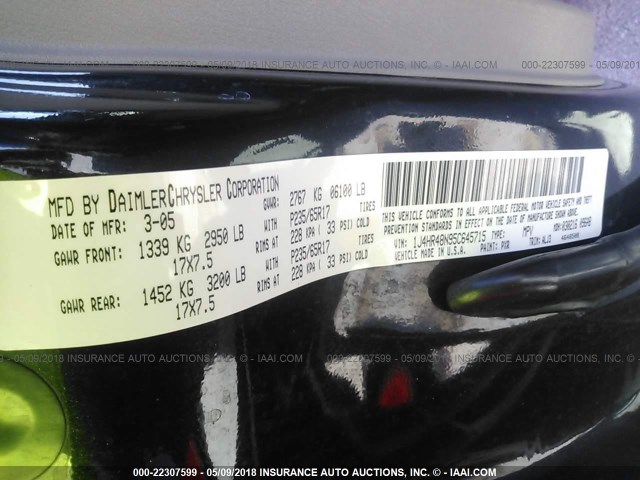 1J4HR48N95C645715 - 2005 JEEP GRAND CHEROKEE LAREDO/COLUMBIA/FREEDOM 黑色 照片 9