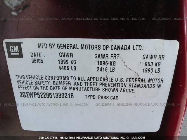 2G2WP522851339218 - 2005 PONTIAC GRAND PRIX RED photo 9