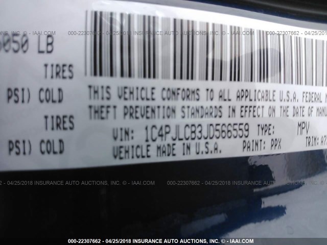 1C4PJLCB3JD566559 - 2018 JEEP CHEROKEE LATITUDE Mavi foto 9