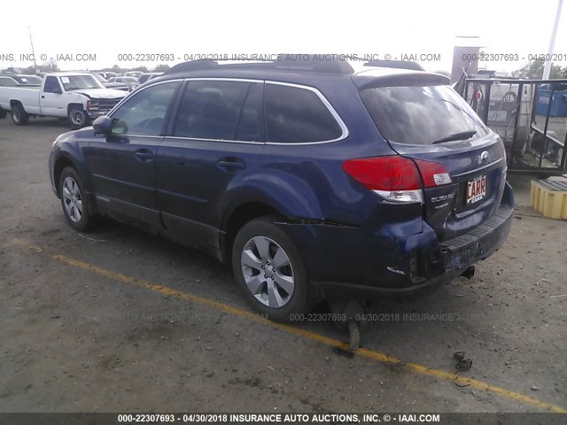 4S4BRBCC6B3399896 - 2011 SUBARU OUTBACK 2.5I PREMIUM BLUE photo 3