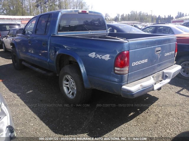 1D7HG38N53S249599 - 2003 DODGE DAKOTA QUAD SPORT BLUE photo 3