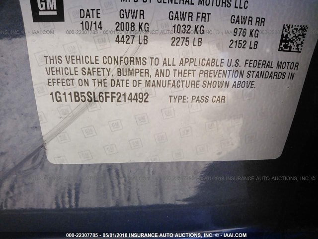 1G11B5SL6FF214492 - 2015 CHEVROLET MALIBU LS 深蓝色 照片 8