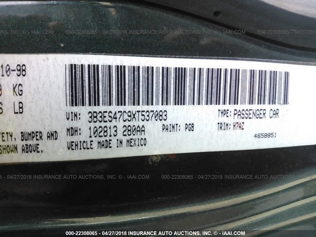 3B3ES47C9XT537083 - 1999 DODGE NEON HIGHLINE GREEN photo 9