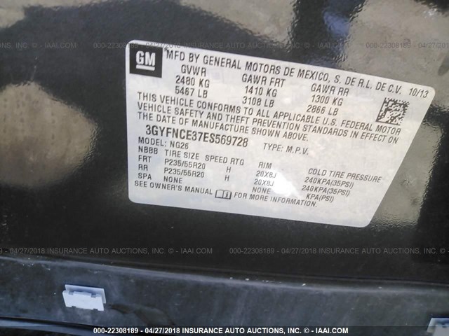 3GYFNCE37ES569728 - 2014 CADILLAC SRX PERFORMANCE COLLECTION Сұр фото 9