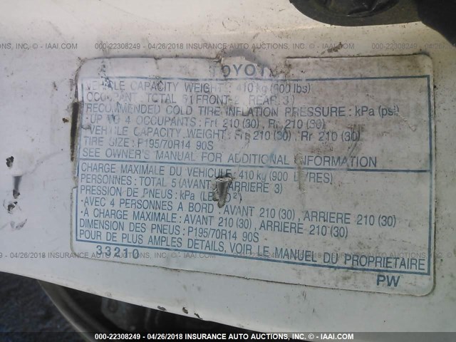 JT2BG22K0W0129744 - 1998 TOYOTA CAMRY CE/LE/XLE 白色 照片 9