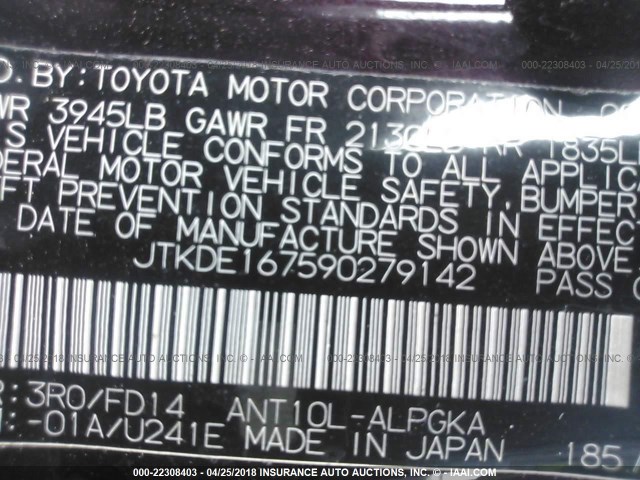 JTKDE167590279142 - 2009 TOYOTA SCION TC 紫色 照片 9