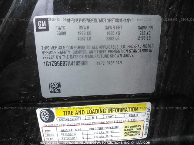 1G1ZB5EB7A4105808 - 2010 CHEVROLET MALIBU LS 黑色 照片 9