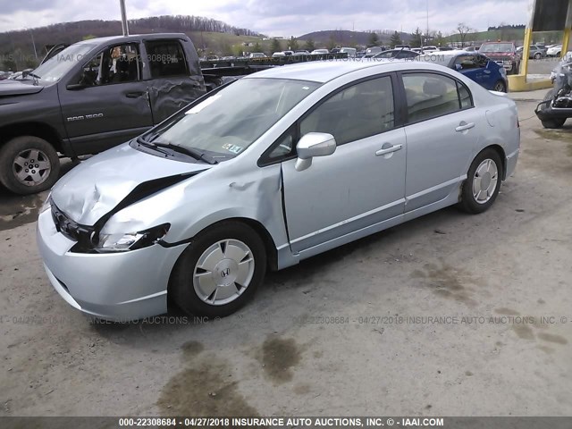 JHMFA36227S029627 - 2007 HONDA CIVIC HYBRID BLUE photo 2