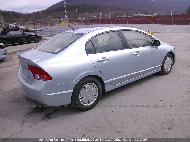 JHMFA36227S029627 - 2007 HONDA CIVIC HYBRID BLUE photo 4