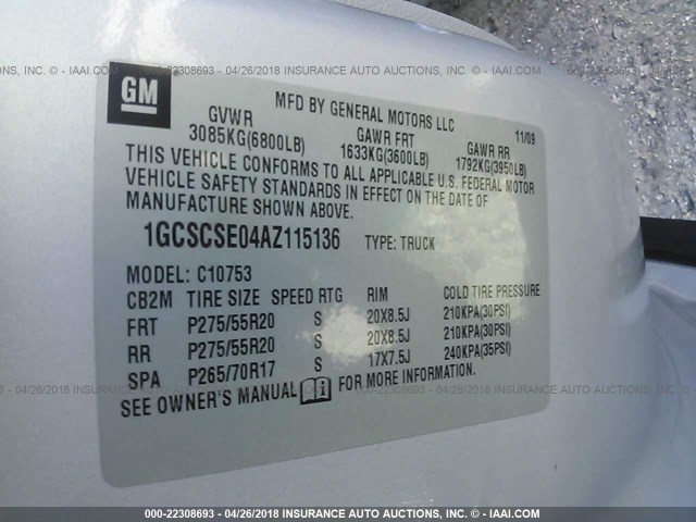 1GCSCSE04AZ115136 - 2010 CHEVROLET SILVERADO C1500 LT SILVER photo 9