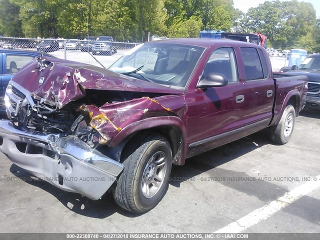 1D7HL48NX3S353894 - 2003 DODGE DAKOTA QUAD SLT BURGUNDY photo 2