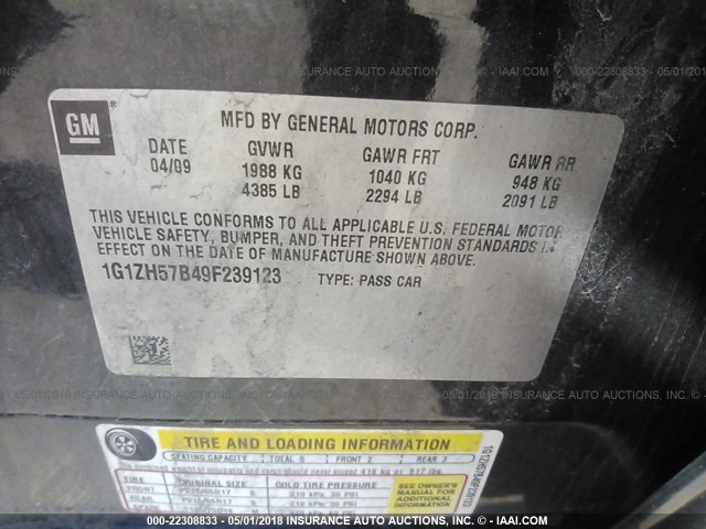 1G1ZH57B49F239123 - 2009 CHEVROLET MALIBU 1LT 黑色 照片 9