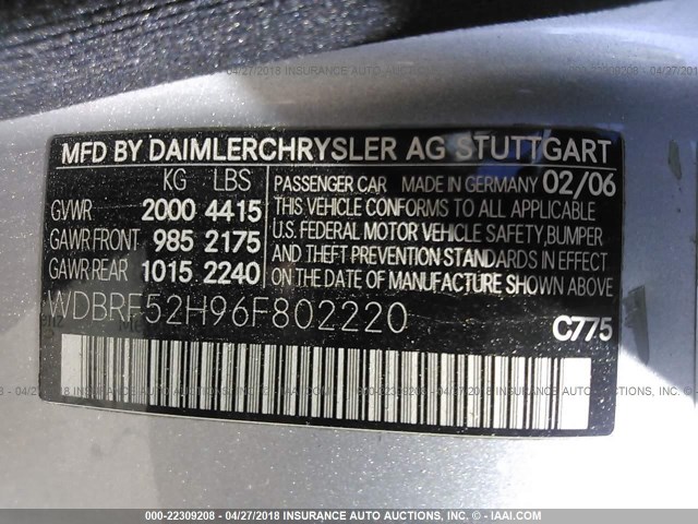 WDBRF52H96F802220 - 2006 MERCEDES-BENZ C GENERATION 2006 230 SILVER photo 9