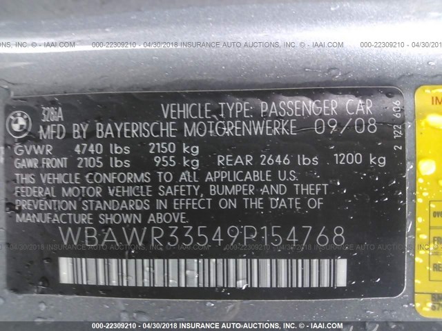WBAWR33549P154768 - 2009 BMW 328 I SULEV GRAY photo 9