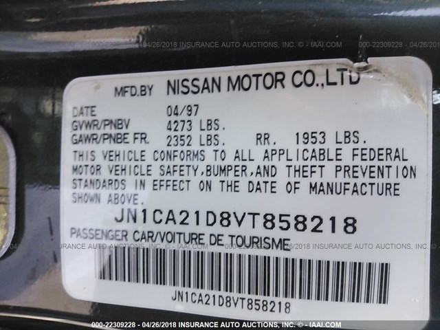 JN1CA21D8VT858218 - 1997 NISSAN MAXIMA GLE/GXE/SE GREEN photo 9