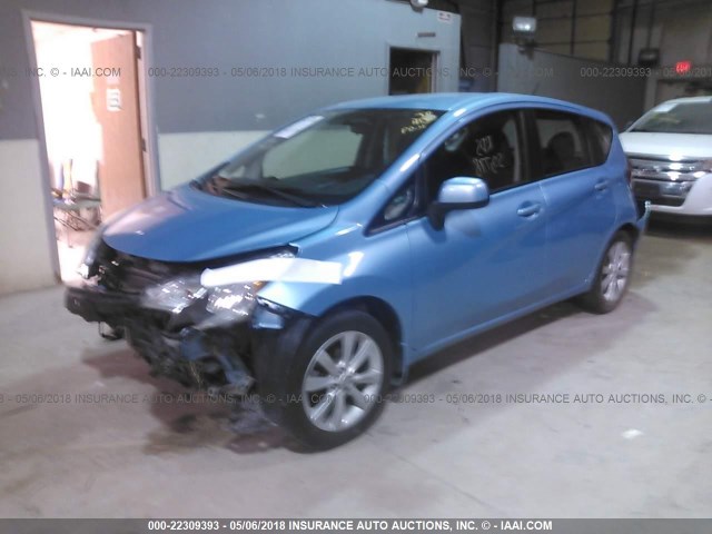 3N1CE2CP0EL389626 - 2014 NISSAN VERSA NOTE S/S PLUS/SV/SL BLUE photo 2