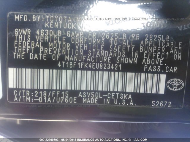 4T1BF1FK4EU823421 - 2014 TOYOTA CAMRY L/SE/LE/XLE Qara foto 9