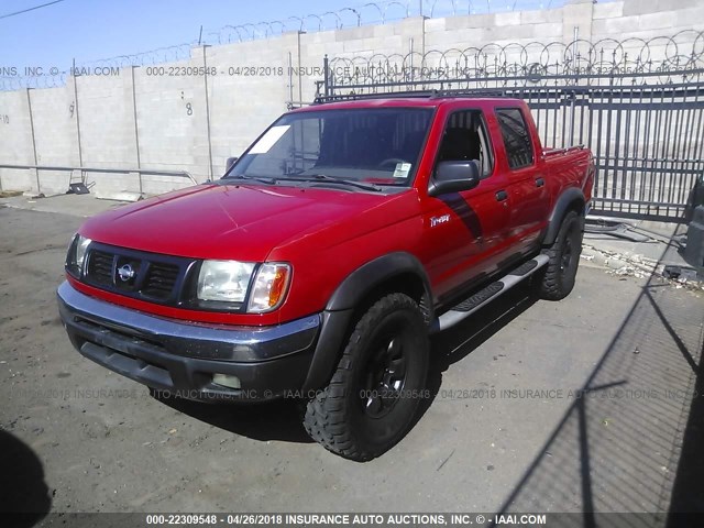 1N6ED27T3YC314237 - 2000 NISSAN FRONTIER CREW CAB XE/CREW CAB SE RED photo 2